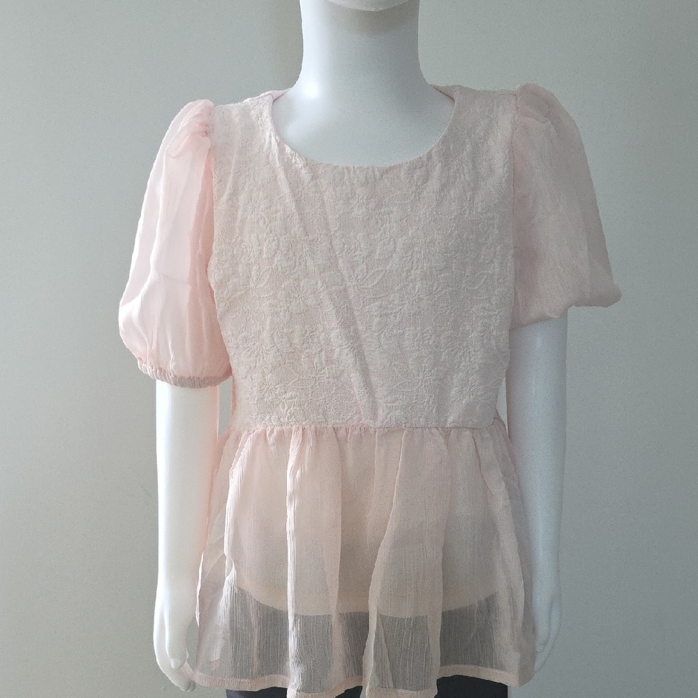 Hayden Girls Pink Puff Sleeve Peplum Blouse